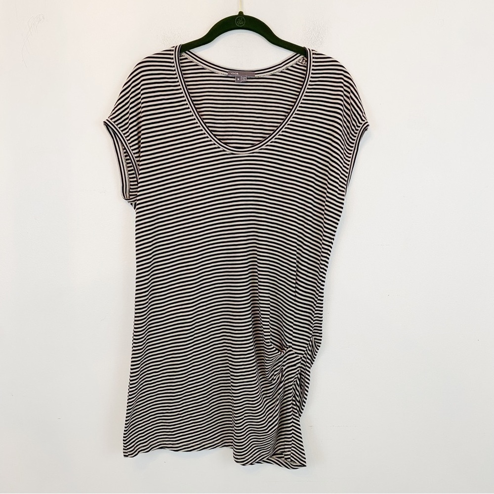 VINCE brown and black stripe scoop neck mini dress